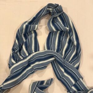 BLUE AND WHITE WRAP TOP